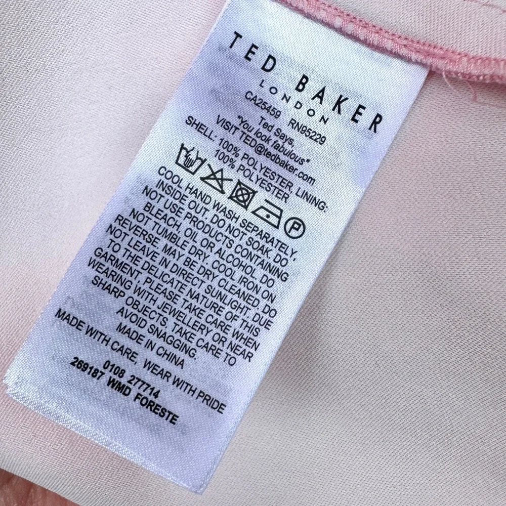 Ted Baker Foreste Cowl Neck Watercolor Midi Dress 4 Coral Satin Cocktail Wedding